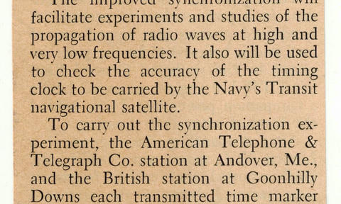 U.S., U.K. Set Clocks Via Telstar Satellite