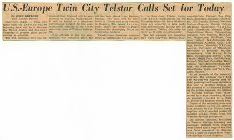 U.S.-Europe Twin City Telstar Calls Set for Today